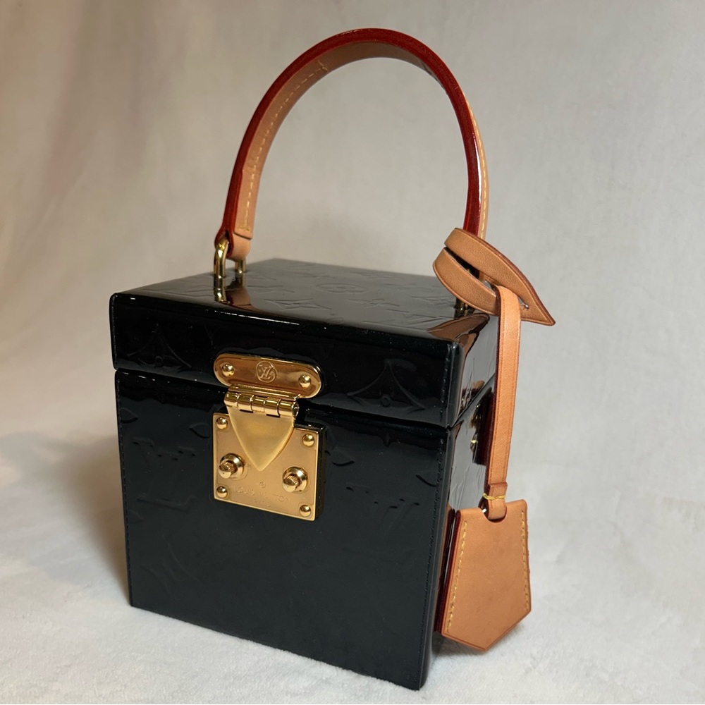 Louis Vuitton LV Black Monogram Vernis Noir Bleecker Box Trunk Bag with Mirror